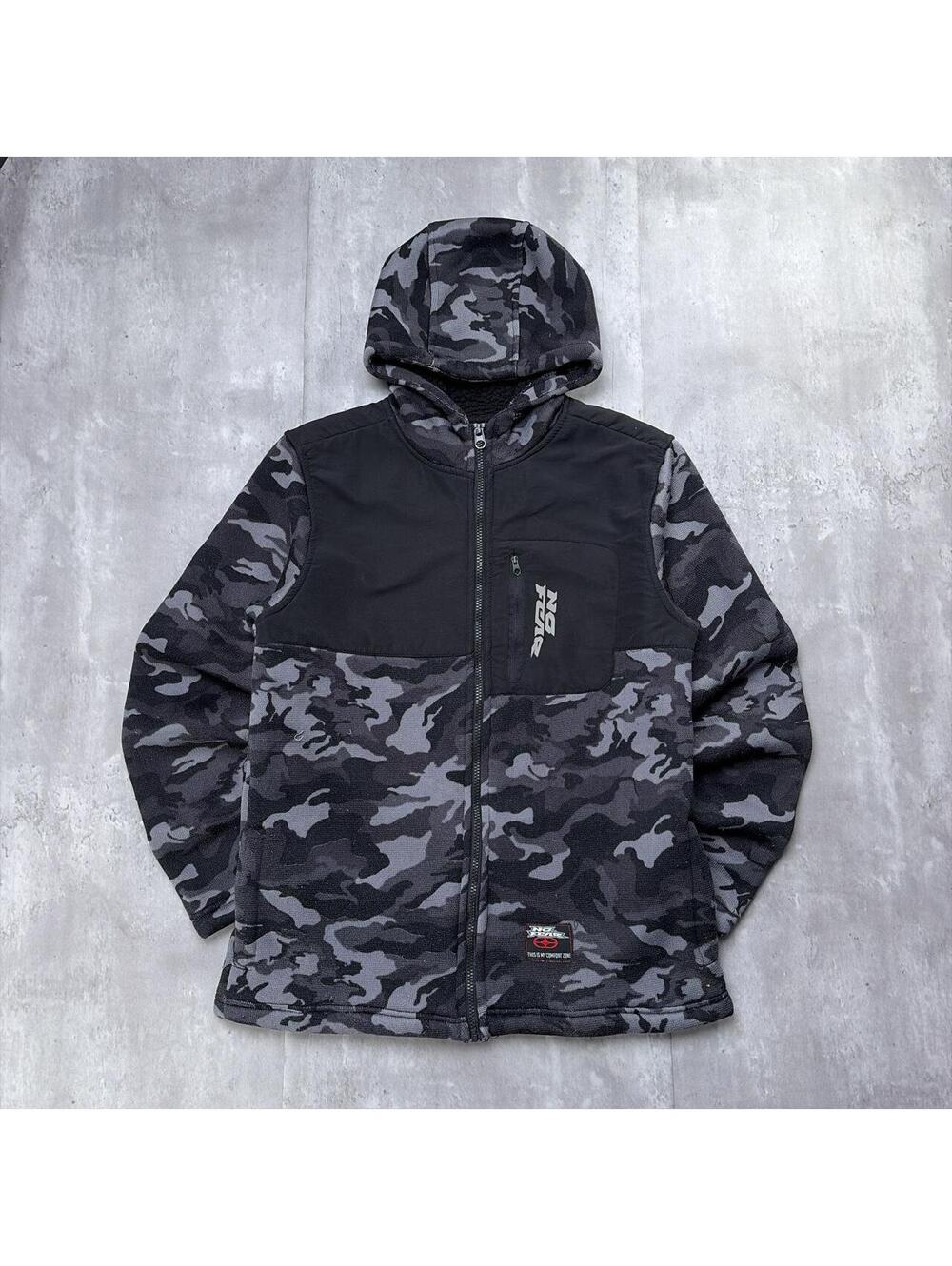 Y2K Black No Fear Grunge Camo Skater Zip Up Hoodie